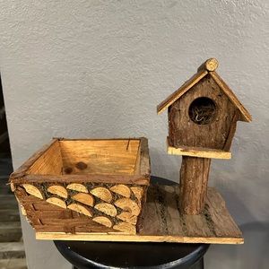 Handmade rustic birdhouse planter